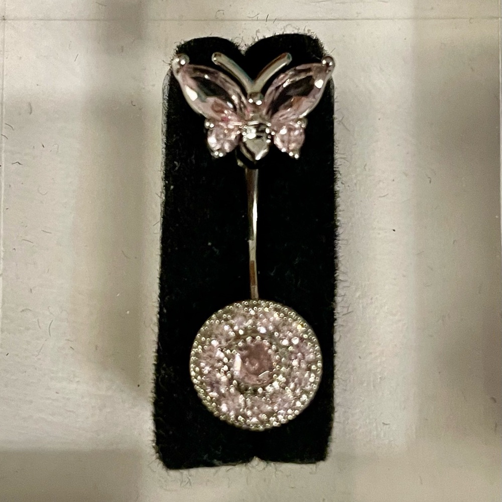 14g- Pink Rhinestone Butterfly Surgical Stainless Steel Belly Ring NWT - Picture 3 of 10